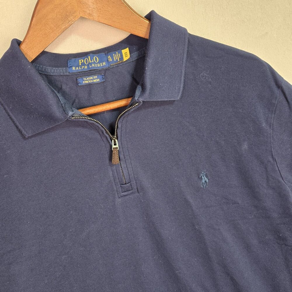 Polo Ralph Lauren Classic Stretch Mesh‎ Short Sleeve 1/4 Zip Shirt Men's XL Blue